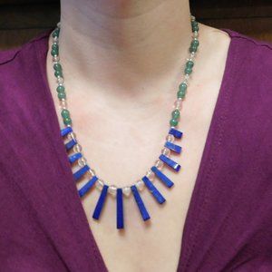 Lapis Lazuli Aventurine Quartz Crystal Necklace